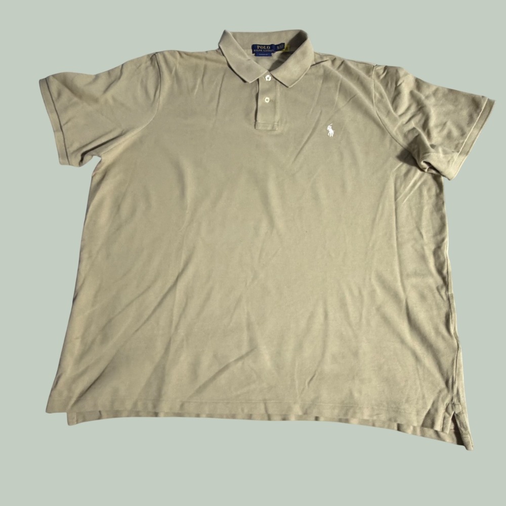 Polo Ralph Lauren Mens XL Classic Fit Tan Khaki Pique Short Sleeve Polo Shirt